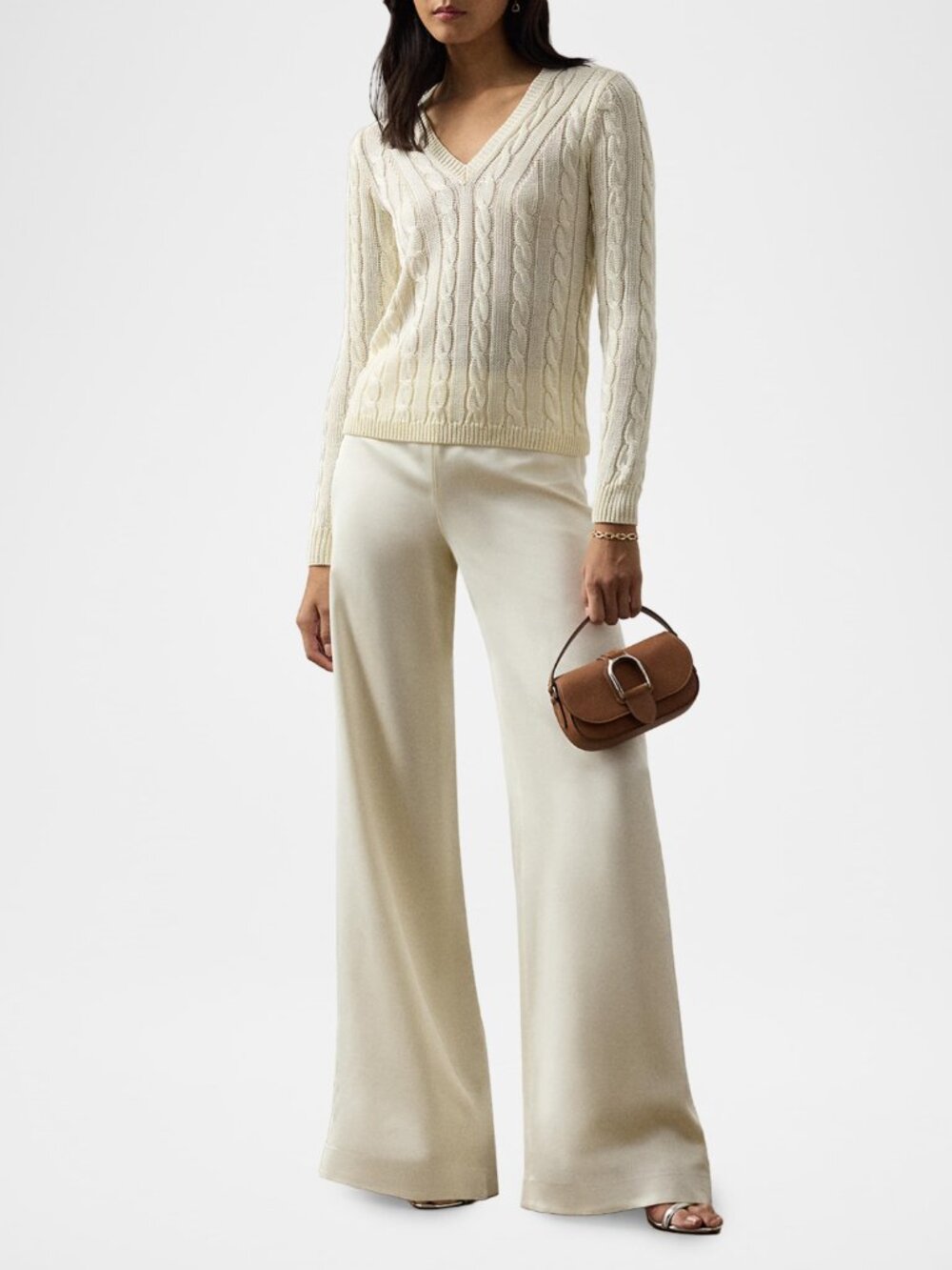 NWT Lauren Ralph Lauren satin silk wide leg pants. Size 4. Color cream.